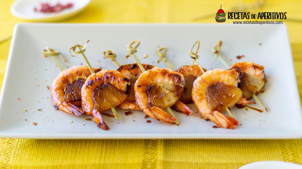 BROCHETAS de LANGOSTINOS y PIÑA CARAMELIZADAS con TOQUE PICANTE 🌶🍤🌶 #48