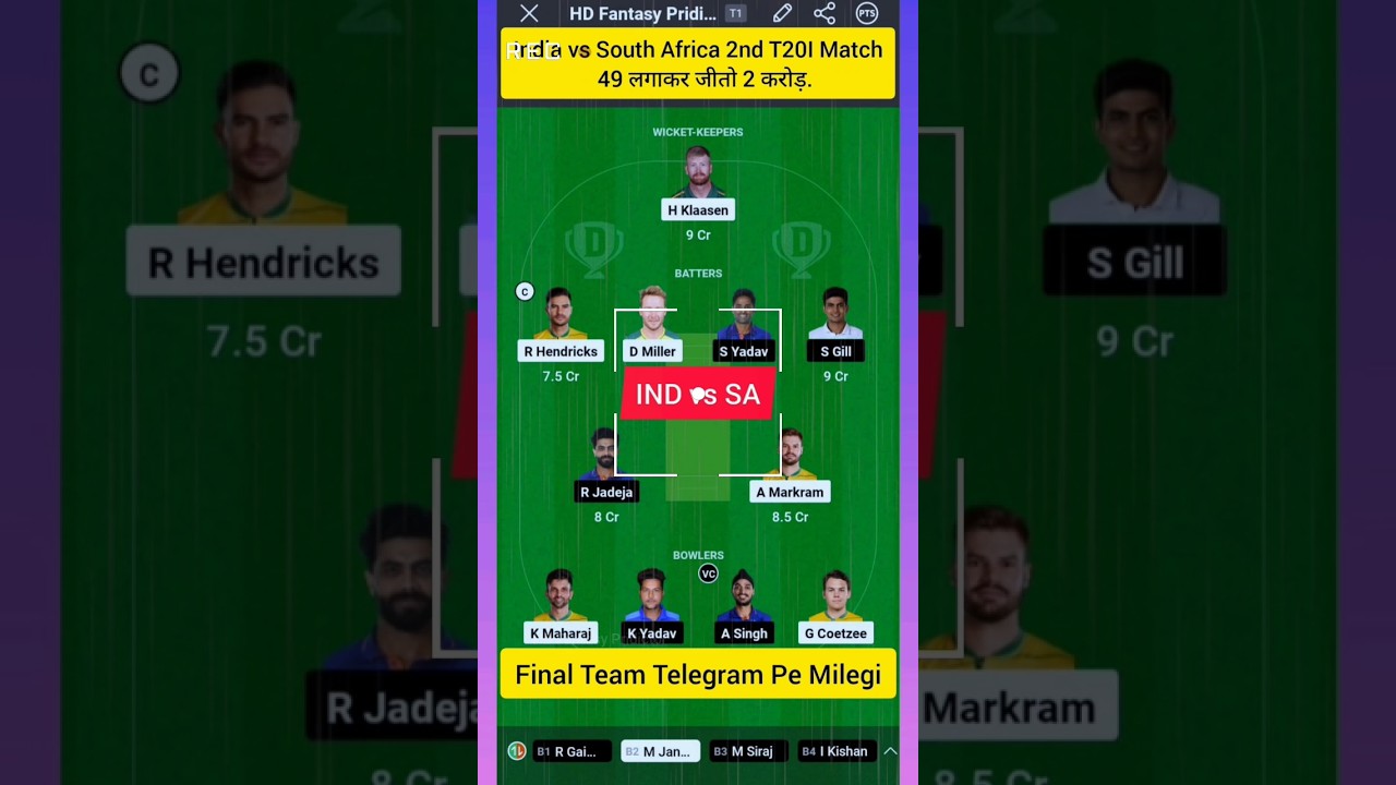 IND vs SA Dream11 Prediction | Dream 11 Team of Today Match IND vs SA | 