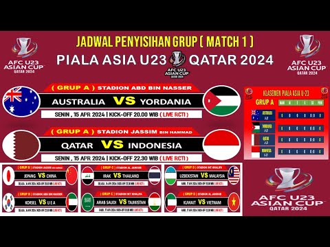 Jadwal Piala Asia U 23 2024 PEKAN KE 1 - INDONESIA vs QATAR - Penyisihan Grup Piala Asia U 23 2024