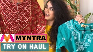 MYNTRA *TRY ON* HAUL -Chikankari kurtis, Sharara Suit Set & Kaftan | PARENTS IN LAW Online Shopping