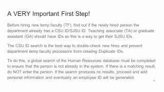 Temporary Faculty Processing — Chapter 1: CSU ID Search