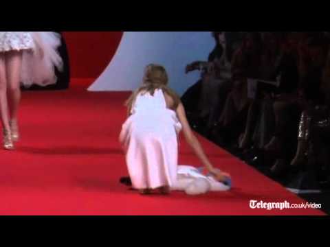 Catwalk fail supermodels fall over at Naomi Campbells fashion event in Cannes
