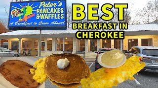 Best Breakfast Place In Cherokee North Carolina. Peter's Pancakes & Waffles. Great food with a view.