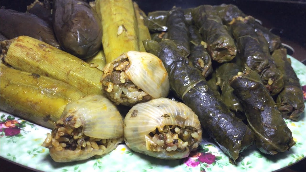 محاشي على طريقتي لرمضان | ضولمة | باذنجان محشي | كوسا او قرعة بيضاء محشية| بصل محشي