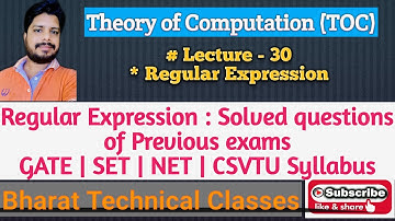 TOC Lecture - 30 | Regular Expression | Solved examples | by Bharat Choudhary | in Hindi