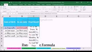 Calculate Age using DATEDIF formula in excel