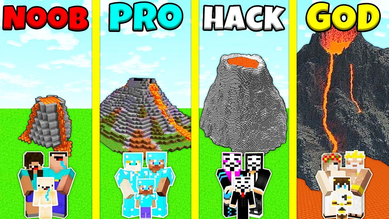Minecraft Battle: NOOB vs PRO vs HACKER vs GOD: LAVA VOLCANO BASE HOUSE ...
