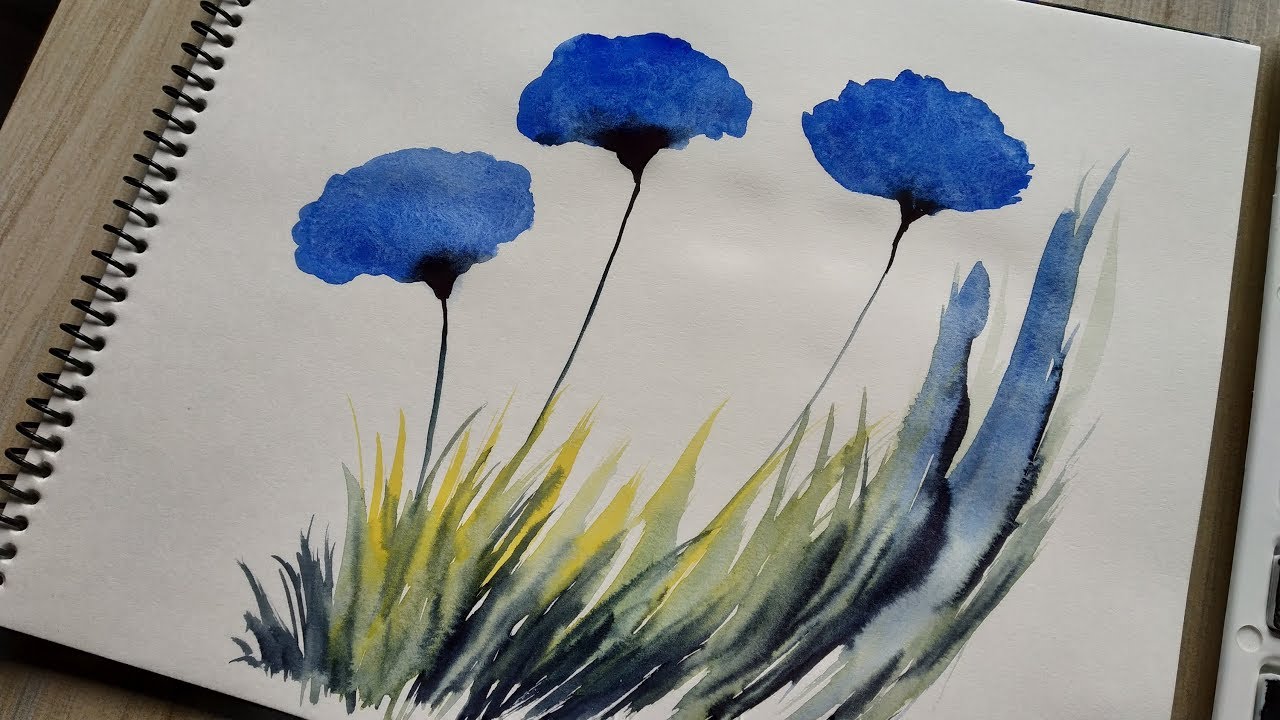 Painting Blue Flowers With Watercolor For Beginners Easy Youtube