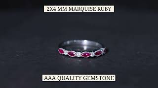 Ruby and Moissanite Stackable Ring in Beaded Bezel Setting
