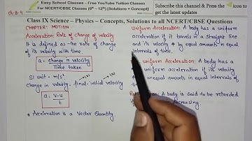 Chapter 8 Motion Part 3: CBSE NCERT Class 9 IX Physics Science : Acceleration(Hindi)