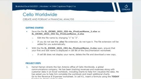 Illustrated Excel 365/2021 | Module 1-4: SAM Capstone Project 1a | Cello Worldwide