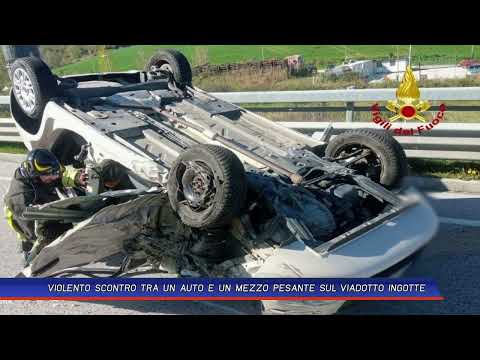 Video VIOLENTO SCONTRO TRA UN AUTO E UN MEZZO PESANTE SUL VIADOTTO INGOTTE