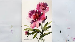 Pink Peony Watercolour Demo