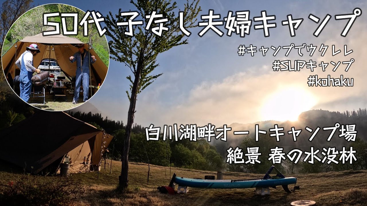 【50代子なし夫婦キャンプ】新緑の白川湖オートキャンプ場で水没林SUPキャンプ #夫婦キャンプ #湖畔キャンプ #kohakuテント