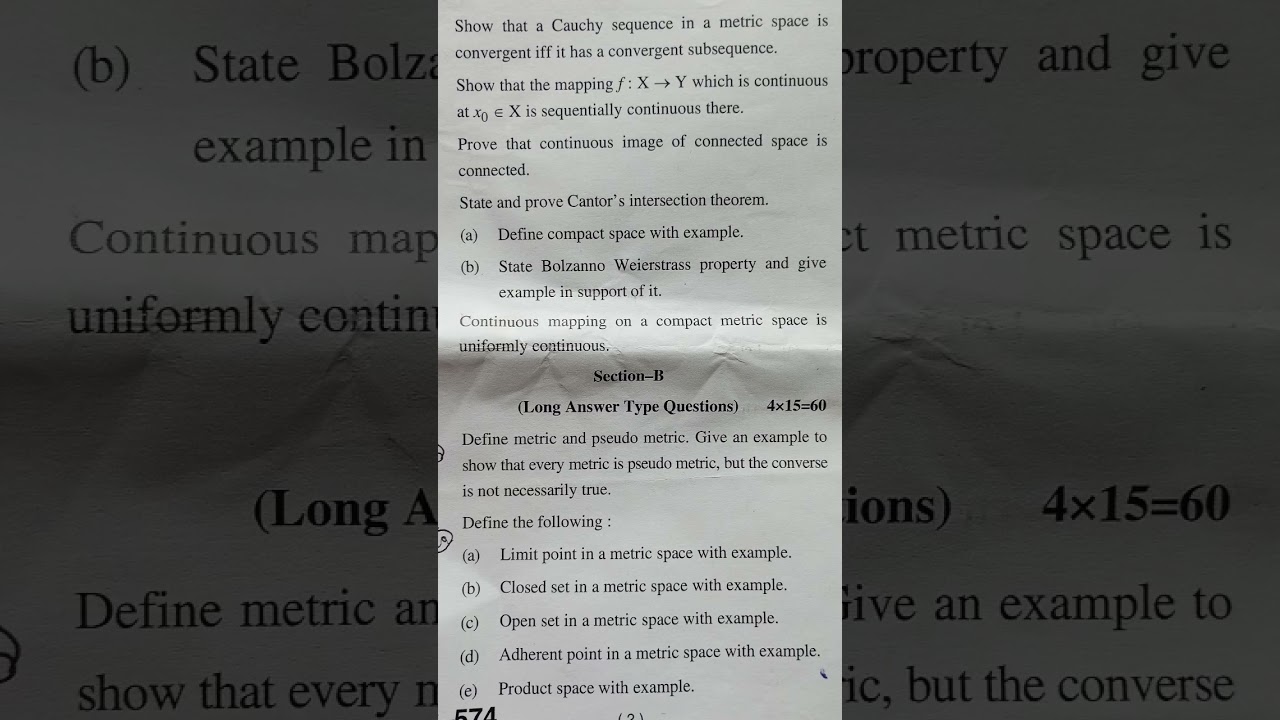 SDSUV MSC MATHEMATICS METRIC SPACE 2023-24  