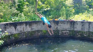 Deep Well Desi Boy Jumping Ll Tubewell Bathing Video