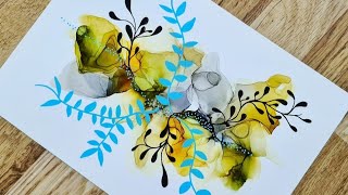 Alcohol Ink Abstract Fluid Art Painting with Posca and Uni Pin Fine Line Pen 175