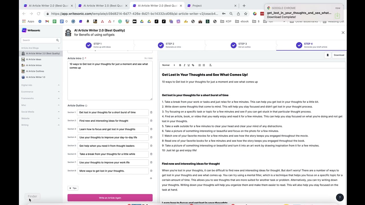 How to generate introduction and a chapter using writersonic