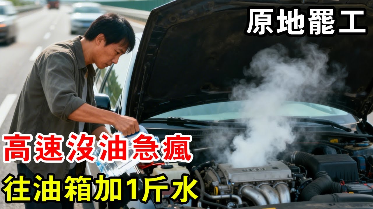 大哥高速沒油急瘋了，往油箱加1斤水，車子直接原地罷工【暴躁的車輪】