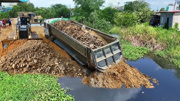Full Video! Be cautious Landfill Task! Truck 25.5Ton Dumping Soil Stuck, Technique Rescue By Dozer
