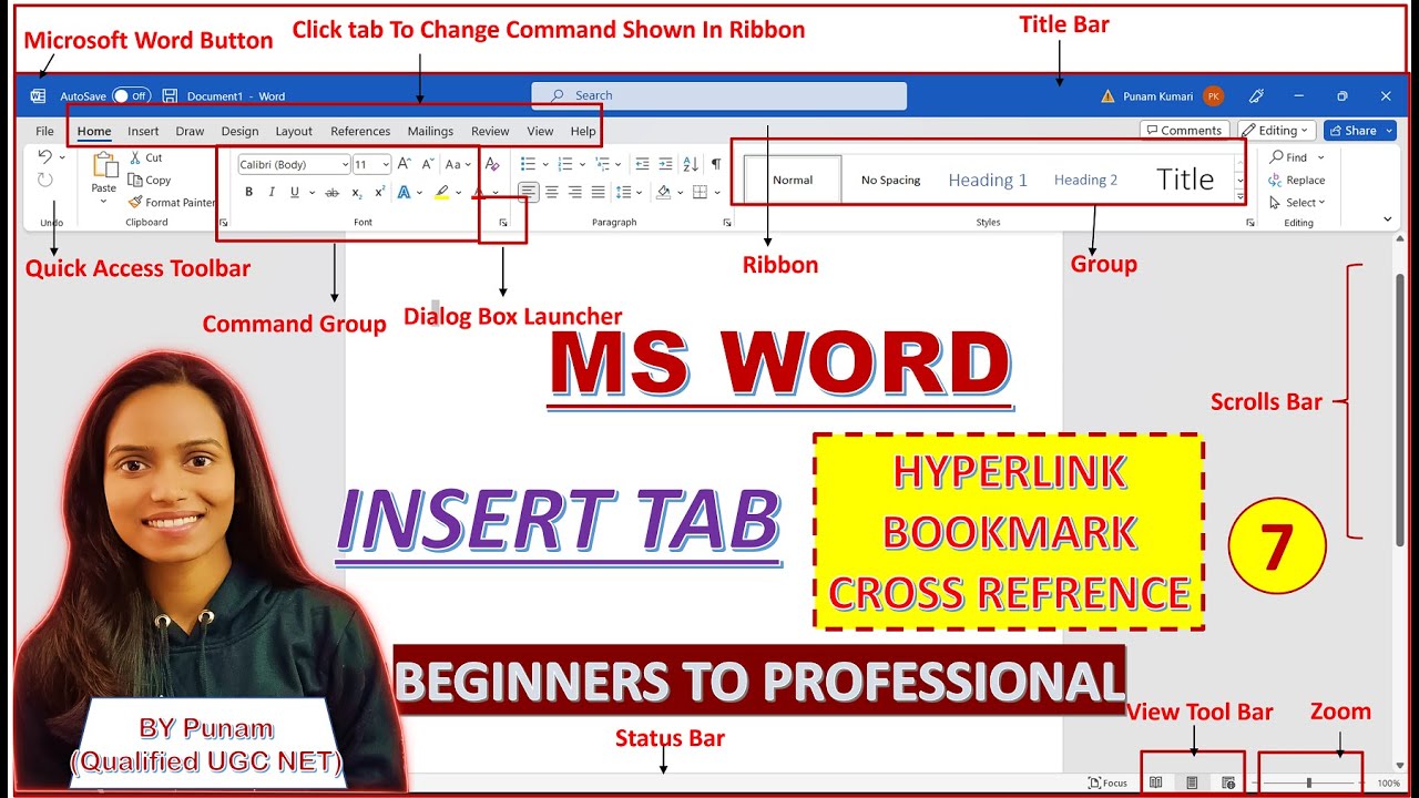 MSWord 2021 Version Insert Tab| Link, Bookmark, Cross - reference In ...