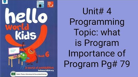 Hello World Kids class 6th book Unit 4 Programming topic What is  Program? and it