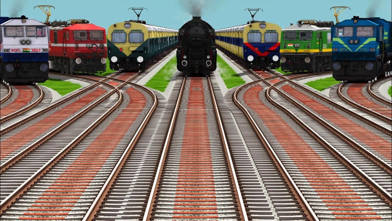 SEVEN TRAINS RUN AT HIGH GRAPHICS BUMPY RAILROAD TRACKS || train game || train Simulator classic 