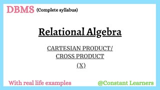 35. Cartesian Product/Cross Product |Relational Algebra | DBMS | #relational_algebra_query