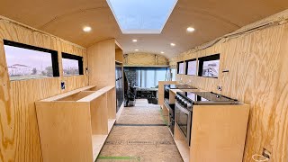 Building a luxury kitchen in a school bus conversion.
