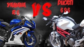 Yamaha R6 Vs Ducati Monster 696 - Top Speed 0 - 200 Kmh