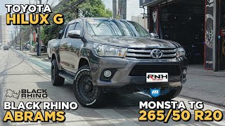Black Rhino Abrams 20" wrapped with Monsta TG 265x50 R20 on this Toyota Hilux @ RNH Tire Supply
