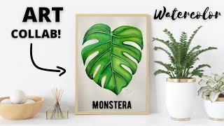 How to Paint Monstera Leaf | Watercolor painting for Beginners | Collab video with Najzla Art