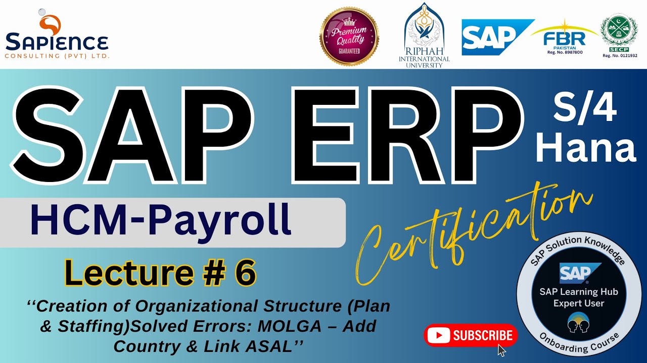 SAP S/4 Hana-HCM Lec.6 Creation of Organizational Structure (Plan & Staffing) Solved Errors-MOLGA.