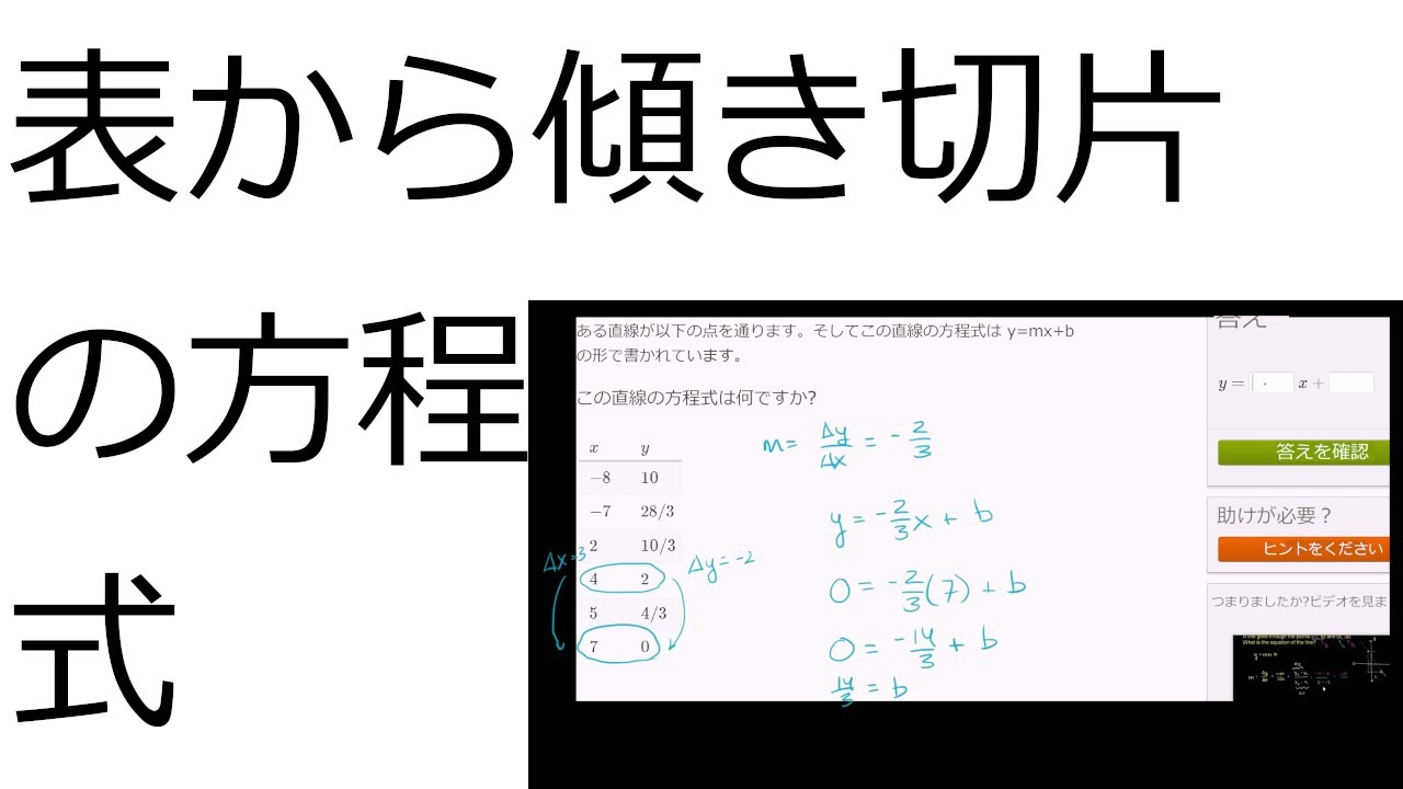 表から傾き切片の方程式 - YouTube