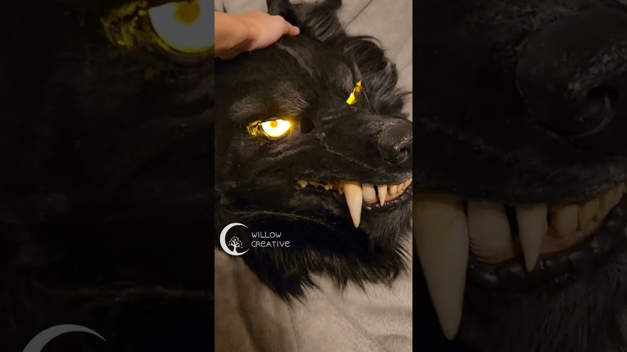 Homemade werewolf animatronic mask in detail