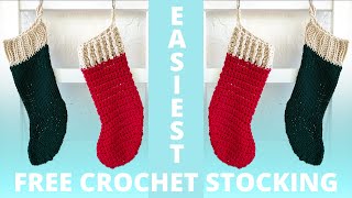 Easiest Crochet Christmas Stocking in Rows Free Beginner Pattern Bulky Yarn Easy Fast & Fun