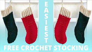 Easiest Crochet Christmas Stocking in Rows Free Beginner Pattern Bulky Yarn Easy Fast & Fun