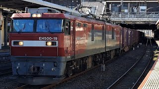 《ジョイント音サイコー！》EH500 19号機[仙貨](JRFマーク無し)+コキ19両が大宮駅⑩を通過！(4089列車・コンテナ輸送)