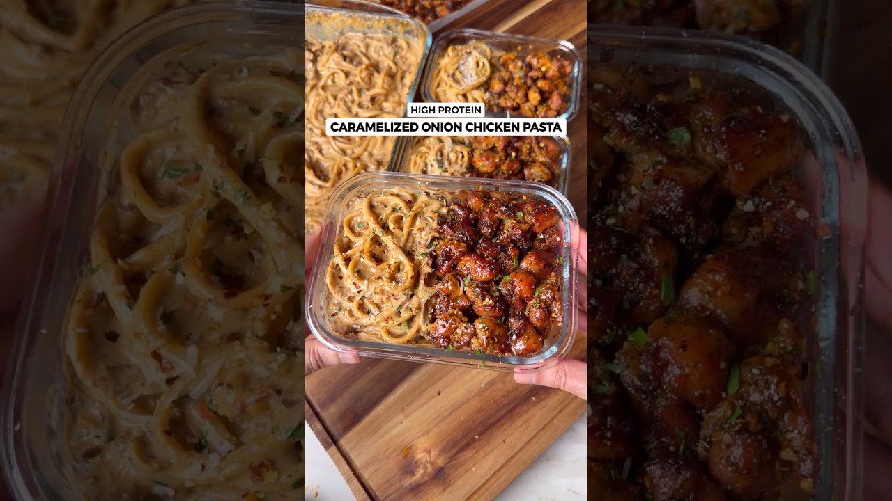 TASTIEST caramelized onion chicken pasta🍗🧅🧀 ONLY 630 calories 58g protein!