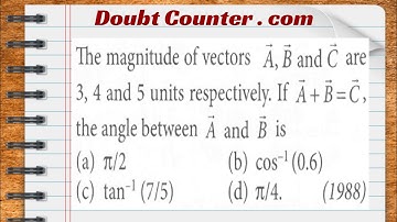 The magnitude of vector and are respectively 12, 5 and 13 units and then the angle between and is