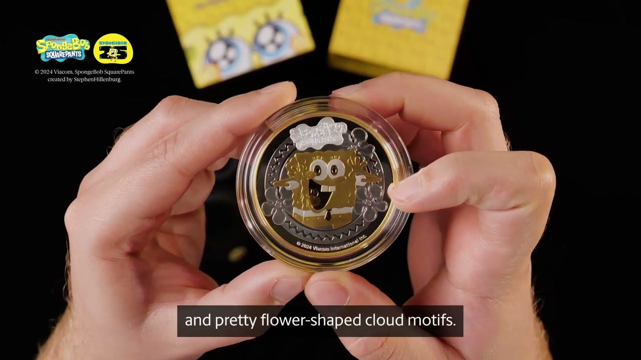 SpongeBob Pineapple Home 2oz Silver Proof Gold Plated Coin