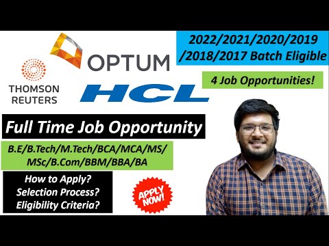 HCL | OPTUM | Thomson Reuters Off Campus Recruitment 2021 - 2017 All Eligible | Jobs For Freshers 🔥🔥