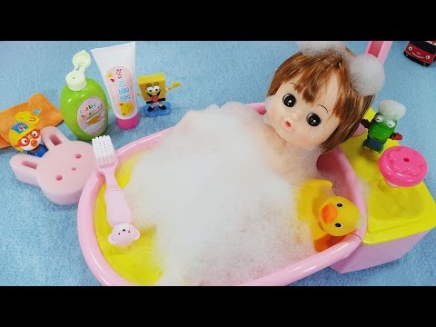 뽀로로 와 타요 장난감 치카치카 똘똘이 목욕놀이 Baby Doll Bath Time Playing Shower Toothbrush Pororo Tayo SpongeBob Toys