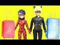 Miraculous Ladybug and Cat Noir Dolls Packing Suitcase for Vacation to Shanghai
