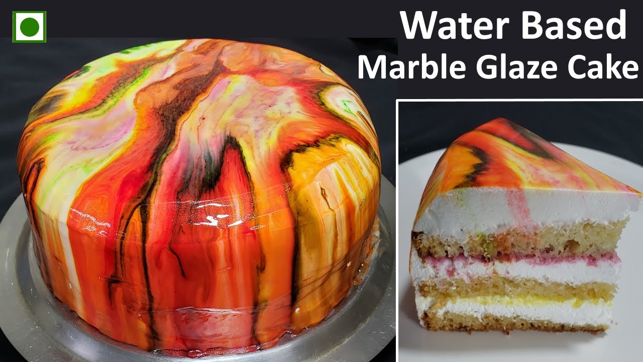 पानी से बनाये मार्बल केक वो भी बिना जेल बिना अगर अगर  | Eggless Marble Glaze cake Without Gelatin