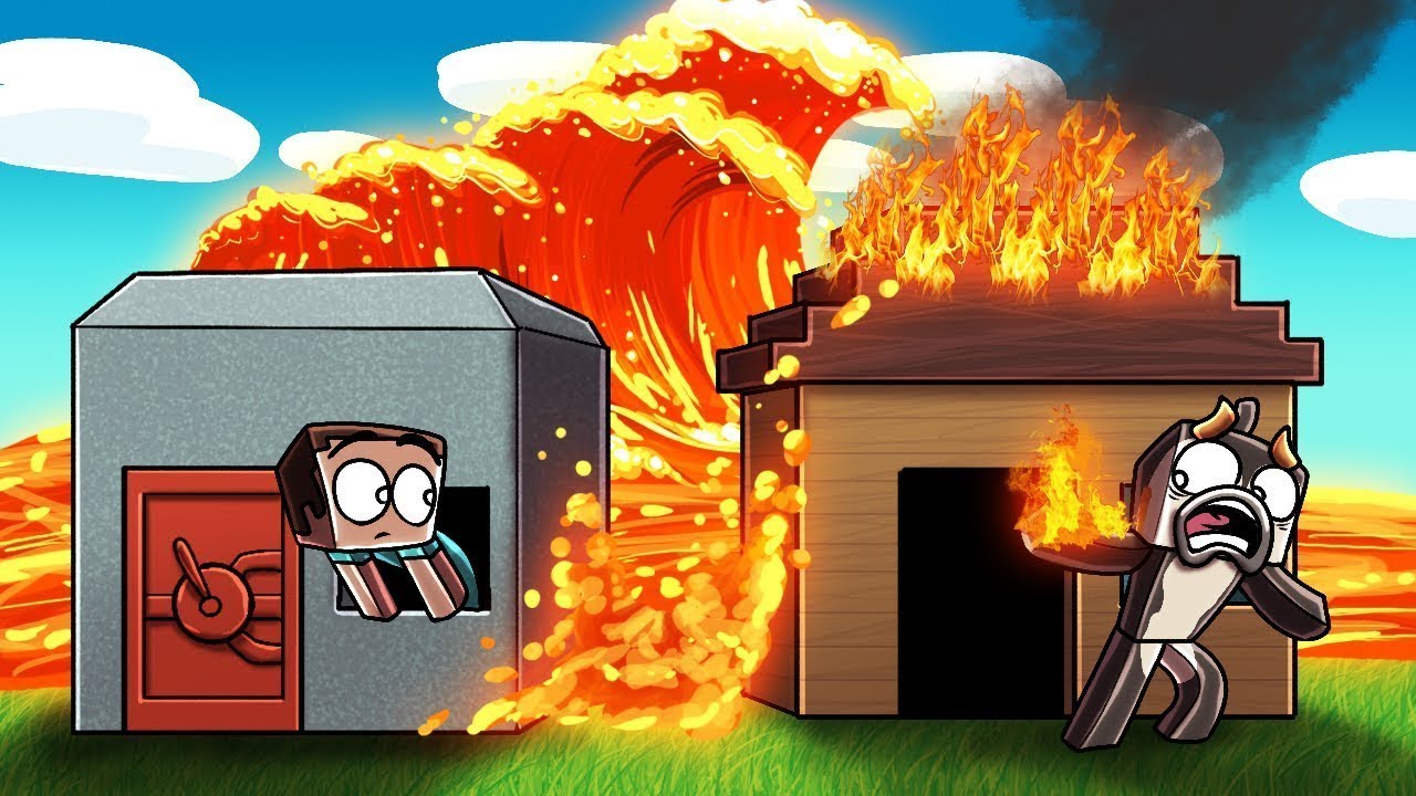 Minecraft LAVA TSUNAMI BASE CHALLENGE Lava Burns Everything (Base