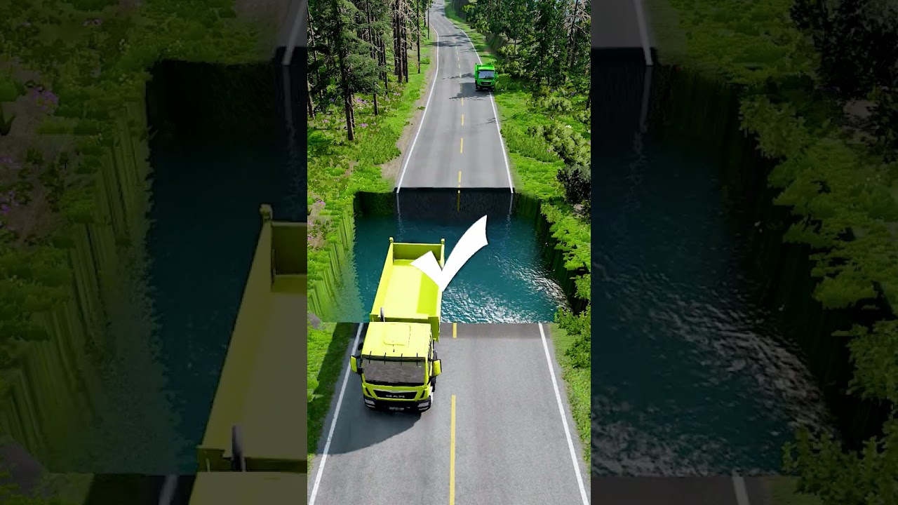 Dump trucks crossing water pit #44 | 