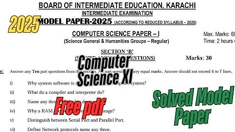 NEW Computer Science class 11 model paper solved 2025| reduced syllabus Sindh board