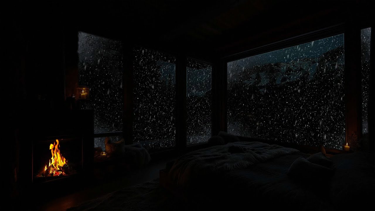 Heavy Blizzard Outside❄️ Fall Asleep Instantly with Crackling Fire & Winter Wind | Cozy Bedroom ASMR