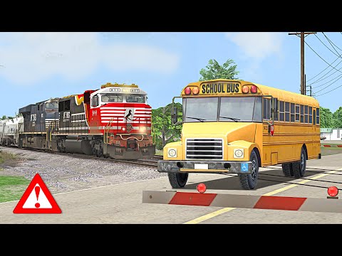 Freight Train hits with SCHOOL BUS!⚠️
